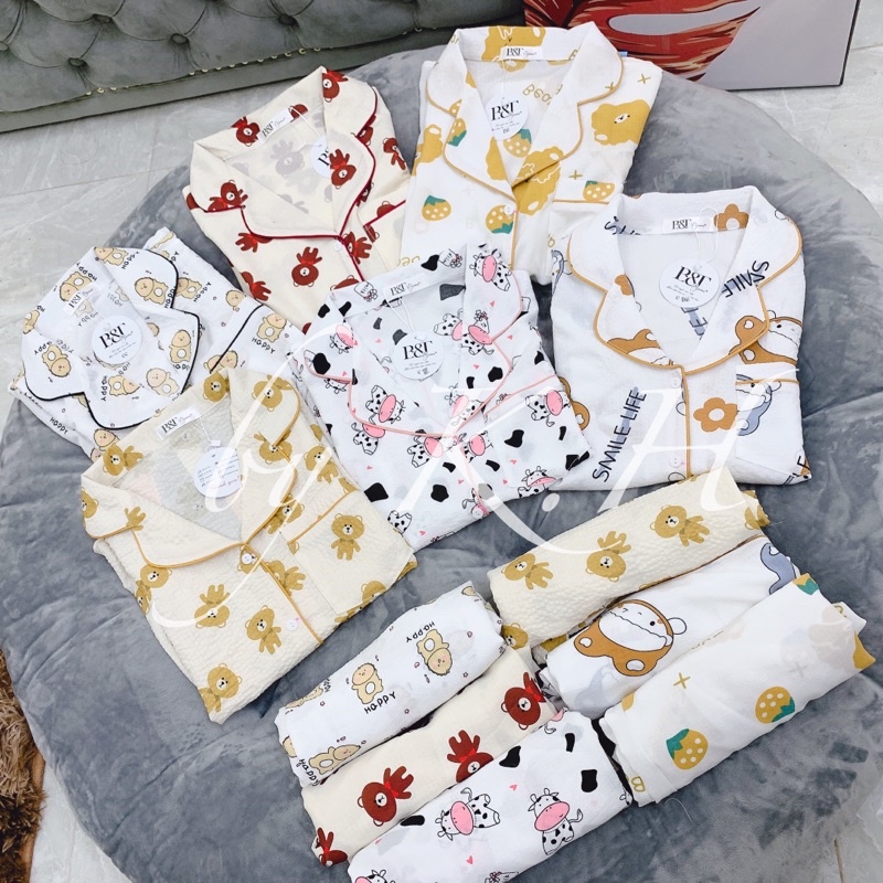 Đồ bộ pijama mặc nhà 17Dec, bộ ngủ pizama quần cộc áo cộc dễ thương vải đũi xốp mềm mát