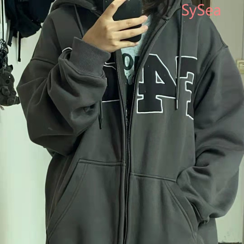 Áo khoác nhung dáng rộng phối khóa kéo cá tính trẻ trung kiểu hàn quốc