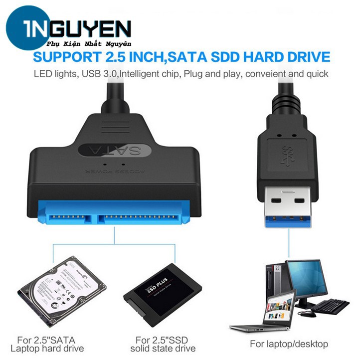 Dây Cáp Chuyển Đổi SATA 3 USB 3.0 Sang SATA hỗ trợ 2.5 inch SSD HDD SATA 22 pin / USB to SATA