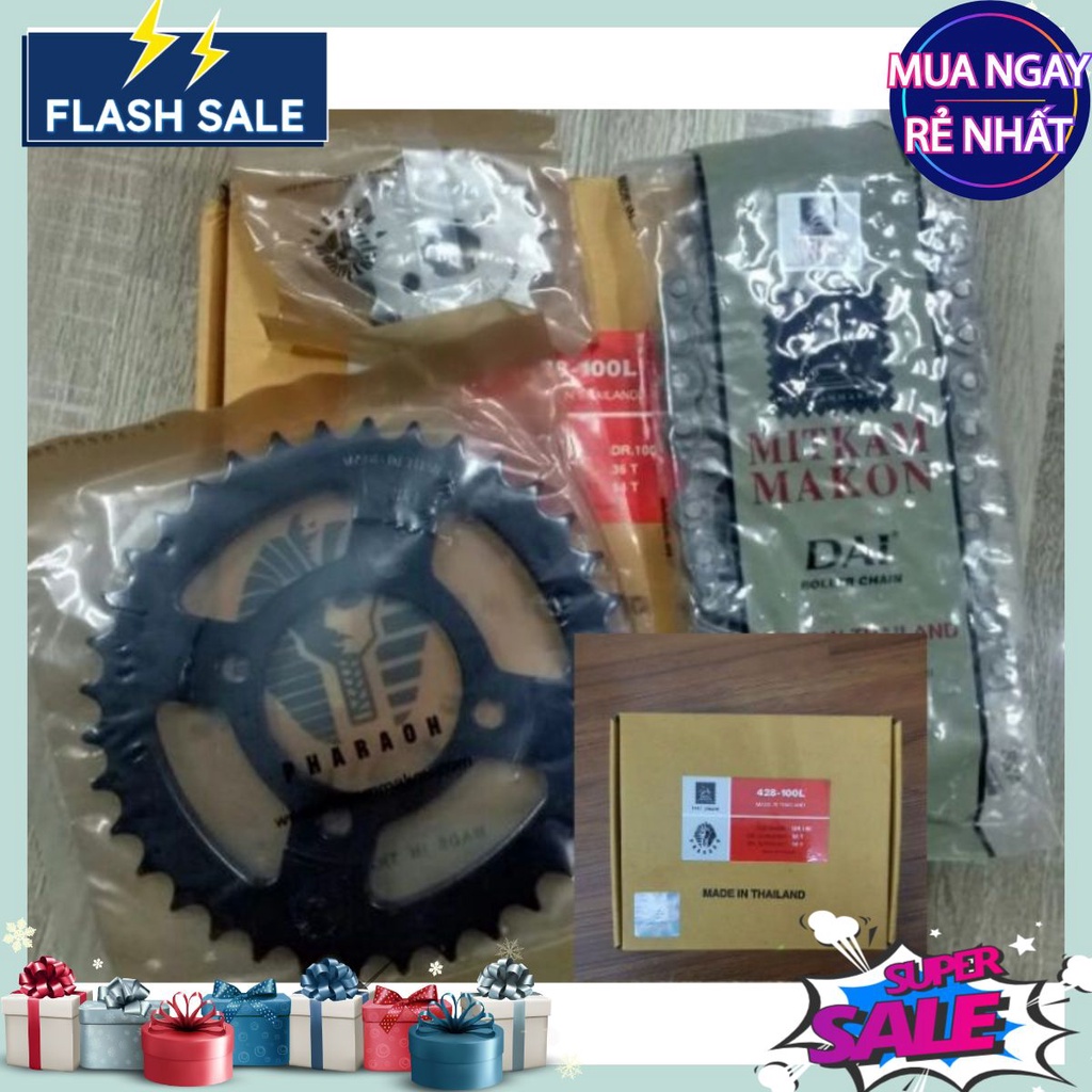 bộ nhông xích Dream Đai 50 100cc, Elegan, Star, Angel SYM (chính hãng Mitkam Makon dai mặt trời, cho xe máy Honda SYM)