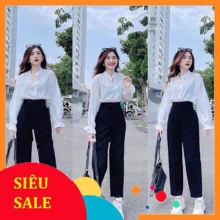 Quần baggy cạp cao cúc lệch siêu tôn dáng