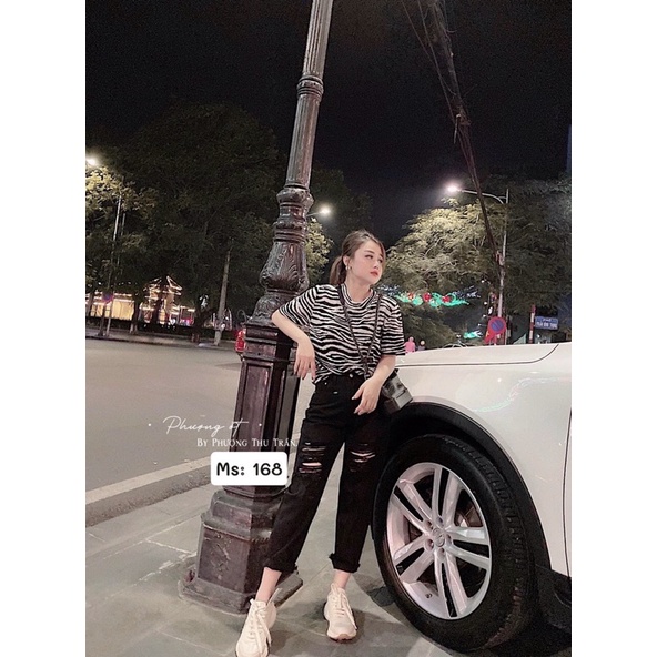 Quần Baggy Jean Nữ Lưng Cao Rách Trẻ Trung Cá Tính Size Nhỏ Ms168