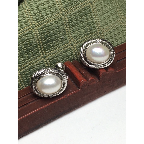 Bông tai kẹp vintage - thiết kế trai đá oval