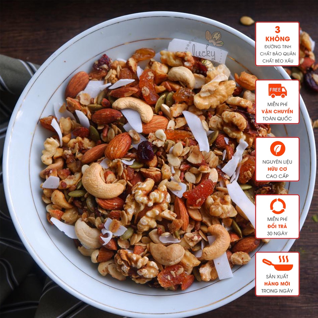 Ngũ cốc giảm cân  [GRANOLA SIÊU NHIỀU HẠT - HÀNG CAO CẤP] | Ngũ cốc dinh dưỡng Luckynuts 500g