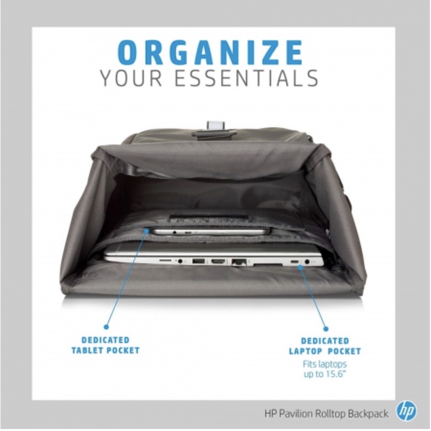 Balo laptop - Balo HP Gaming Backpack Pavilion Rolltop chính hãng xanh, xám - KRTECH