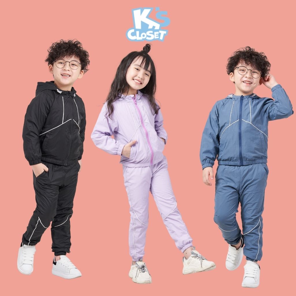 Bộ quần áo gió trẻ em K'S CLOSET kiểu dáng năng động, thể thao có mũ KT327ONF / KT36TWF