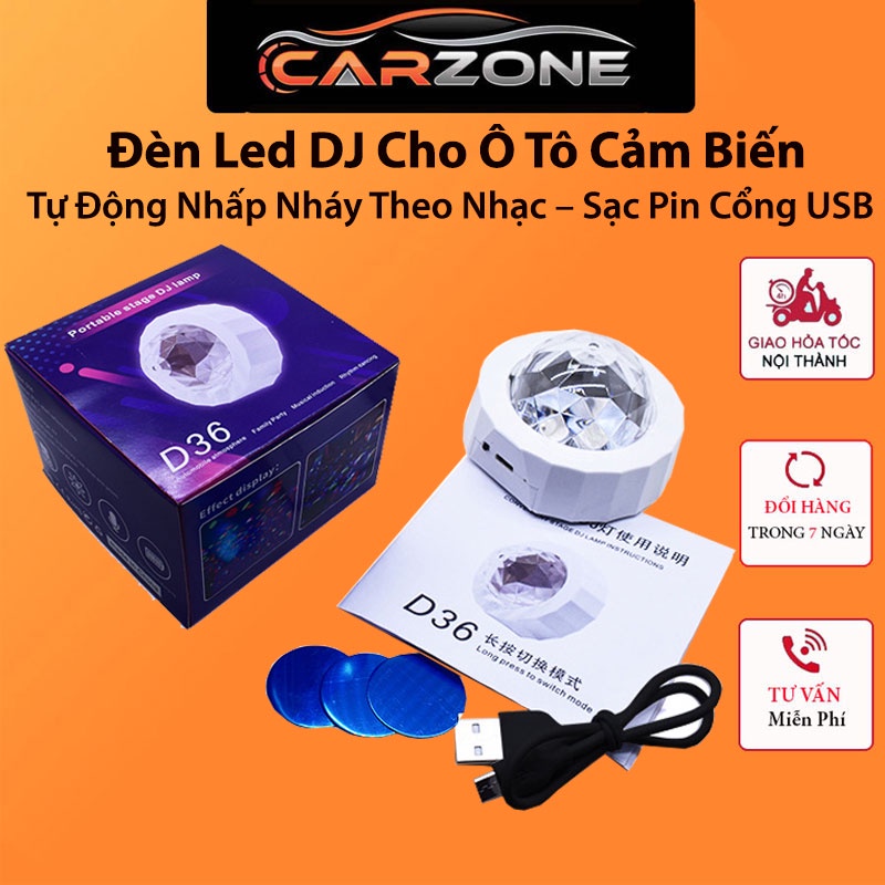 Đèn Led DJ Cho Ô Tô Cảm Biến, Tự Động Nhấp Nháy Theo Nhạc – Sạc Pin Cổng USB CARZONE.TOP