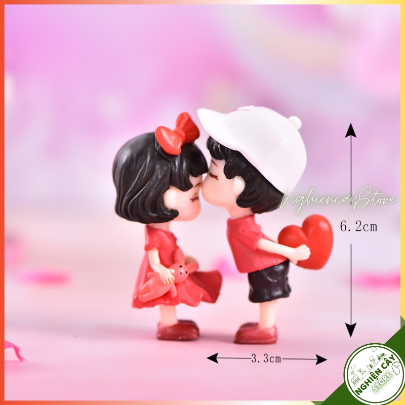 Phụ kiện Cặp đôi kiss lãng mạn trang trí tiểu cảnh, cây cảnh, sen đá