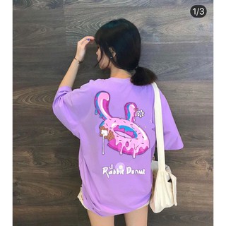 Áo thun tay lỡ unisex form rộng in bánh tím - tity