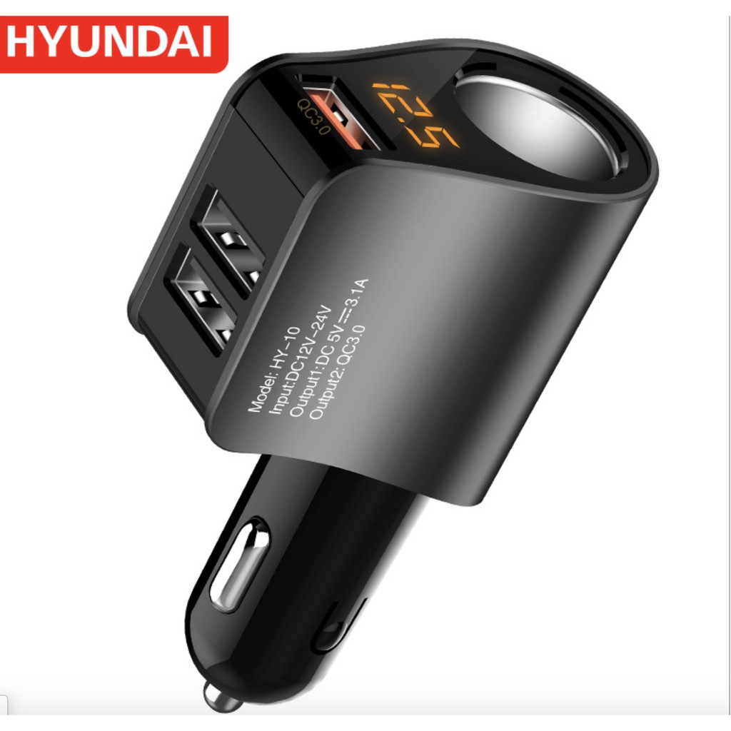 ☘️SẠC NHANH QC3.0☘️ Tẩu sạc ô tô xe hơi HYUNDAI QC 3.0 HY10 chia 1 tẩu tròn và 3 cổng USB bản cao cấp