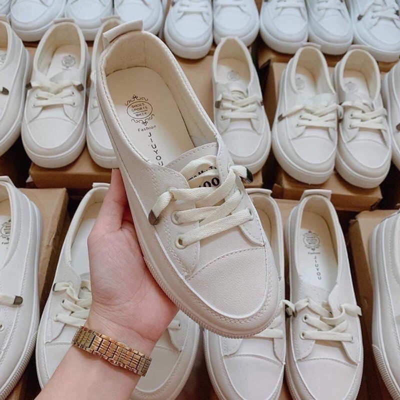 Giày Slip On, Giày Lười Nữ Giày Búp Bê Dáng Basic Đế Dẻo Buộc Dây Thời Trang M005