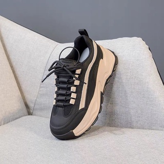 Giày sneaker thể thao độn đế Đen viền sóng Kem