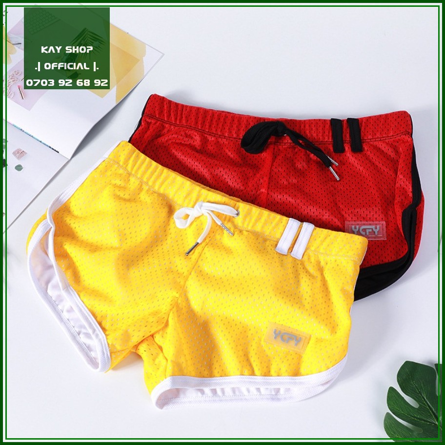 Quần ngủ nam giới slimfit body đục lỗ thông hơi YCFY thun cotton  - Quần lót nam, quần short nam tôn mông căng đét