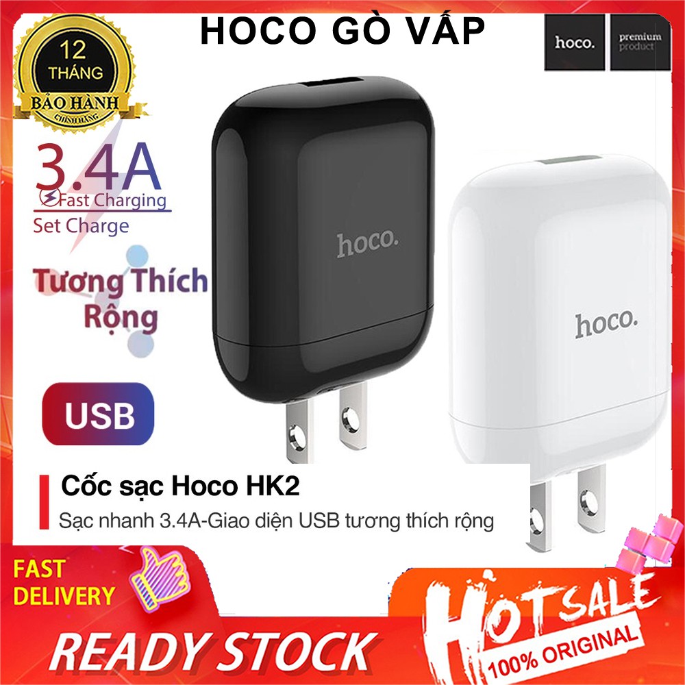 CỦ SẠC/CỐC SẠC NHANH Hoco HK2 3.4A Siêu Bền Cho Điện Thoại iPhone IPad Samsung Huawei Xiaomi Oppo SONY Nokia Chính Hãng