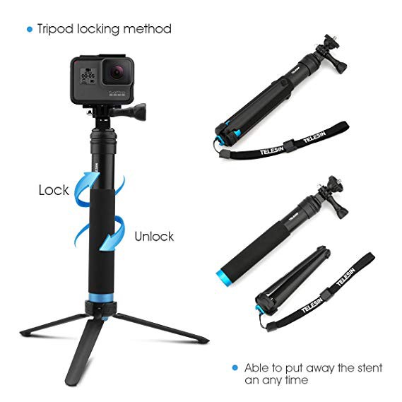 Bộ gậy selfie kiêm tripod/ monopod cho Gopro Hero 9/8/7 6/5 Black, Gopro tripod Pole