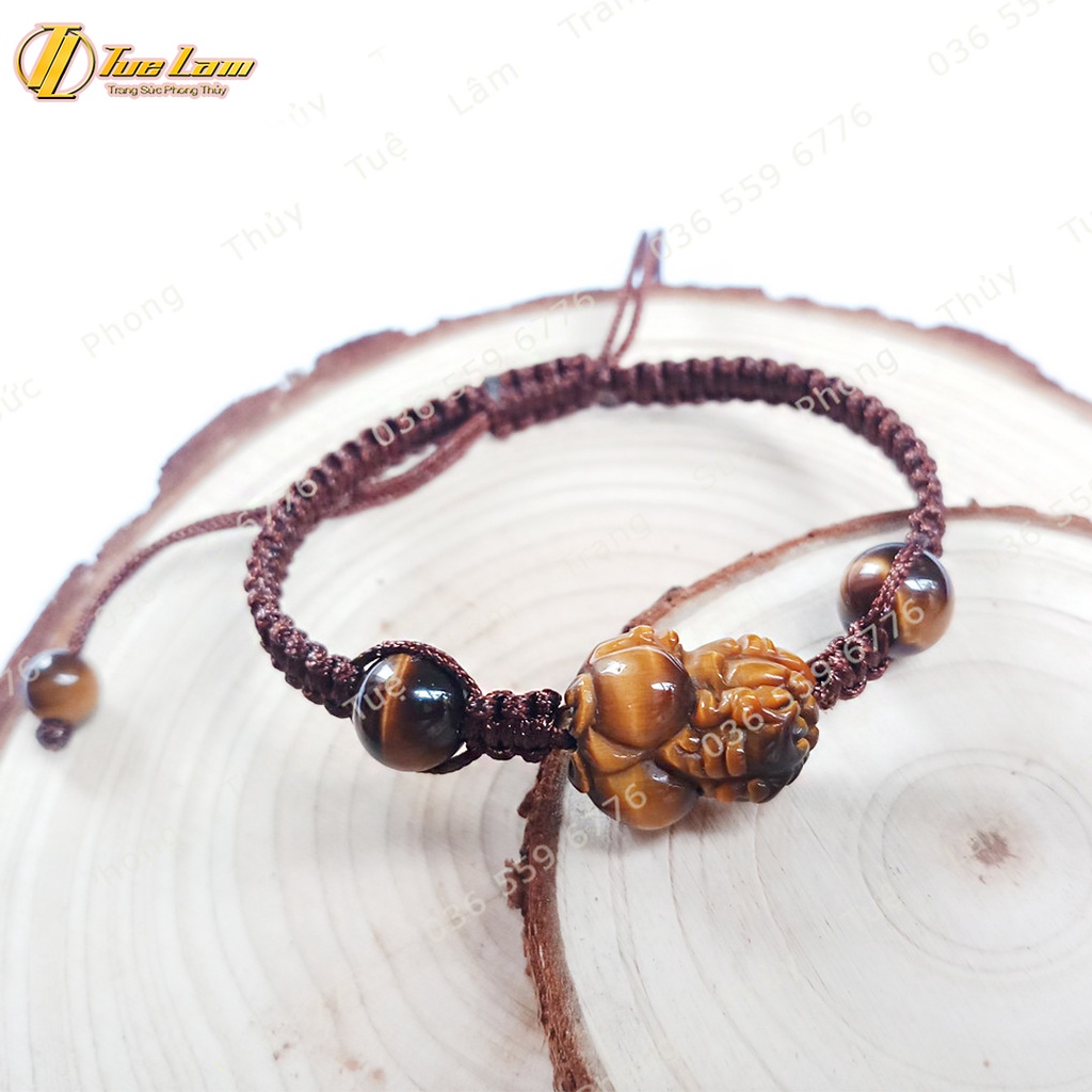 Vòng tay may mắn nữ dây chỉ bện tỳ hưu tài lộc mix hạt màu nâu vàng hợp mệnh kim thổ - Tuệ Lâm