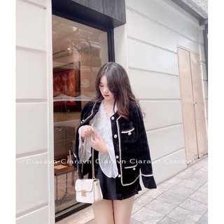 Cardigan len lông thỏ dày mịn (đen/trắng)