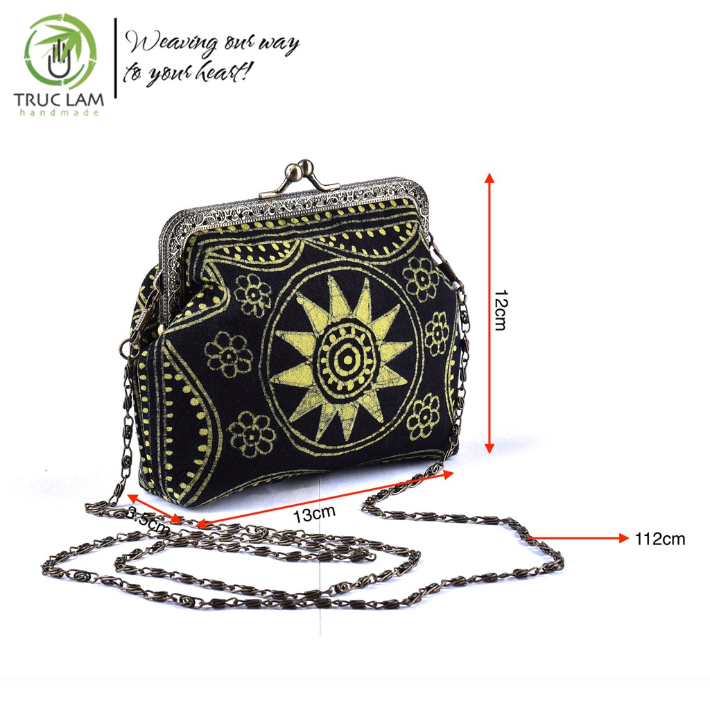 Ví Đeo Chéo Nữ Vải Nhuộm Chàm Khóa Nẹp Đồng Họa Tiết Sáp Ong Vẽ Tay - Trúc Lâm Handmade