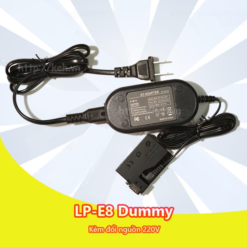 Pin giả LP-E8 DR-E8 dummy battery kèm đổi nguồn dự phòng 220V cho máy ảnh Canon EOS 550D,600D,650D,700D