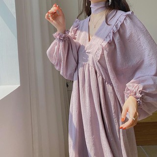 Elegant Korean Style Heart Neck Chiffon Dress For Women