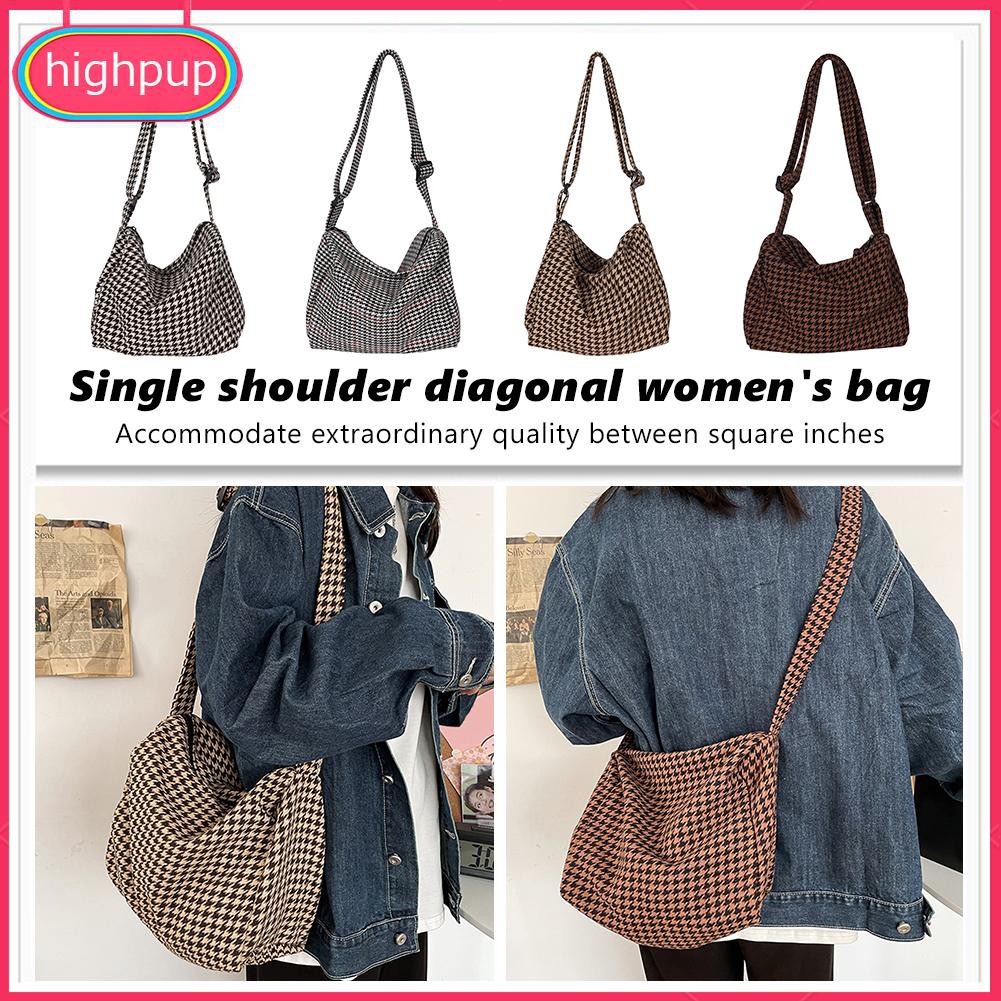 Túi Tote Đeo Vai Hoạ Tiết Sọc Ca-Rô Phong Cách Vintage