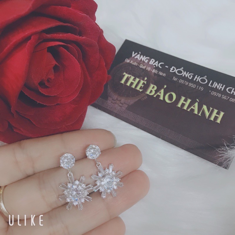 Bông tai bạc thời trang thiết kế đính đá siêu sang chảnh- Vàng bạc Linh Chi