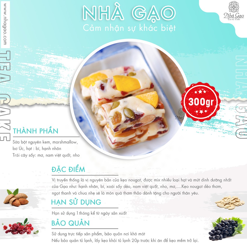 Kẹo hạnh phúc nougat truyền thống Nhà Gạo vị hoa quả hộp 300gr