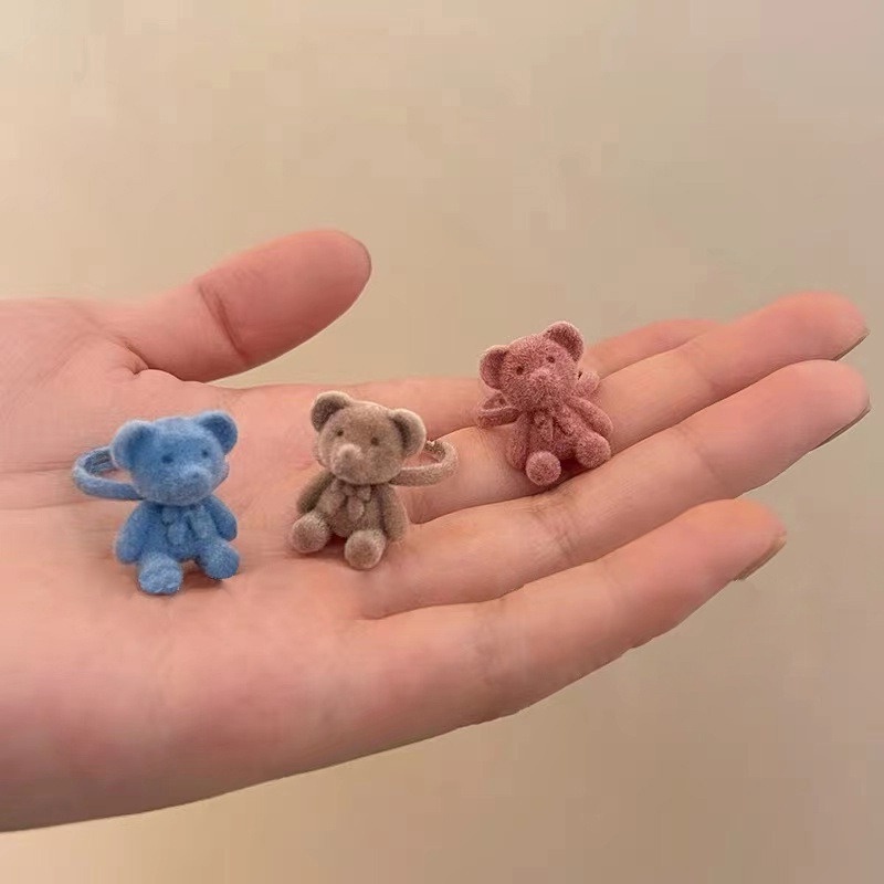 Nhẫn hở hình gấu Teddy bằng nhung nhiều màu dễ thương tùy chọn cho nữ