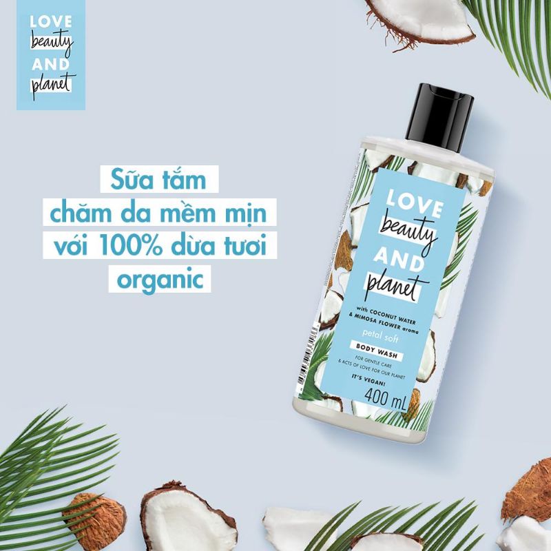Sữa tắm Love Beauty And Planet chăm da mềm mịn với 100% dừa tươi organic 400ml