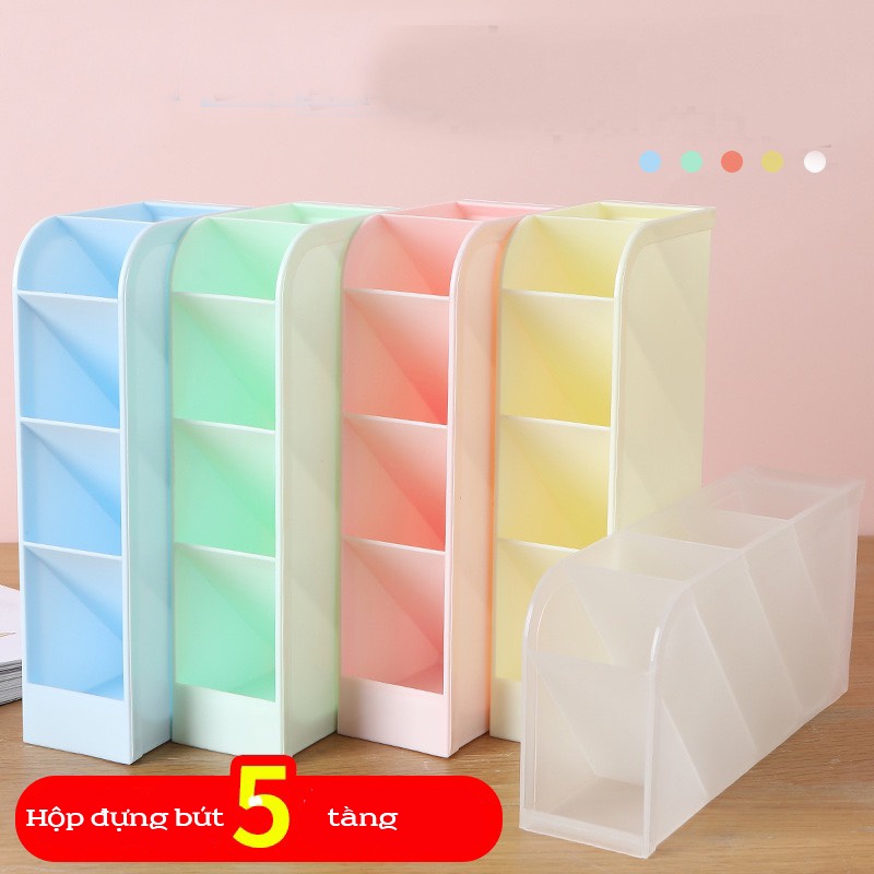 Kệ ống đựng bút 5 tầng mỹ phẩm Xanh/ Trắng/ Hồng ngăn màu siêu đẹp K12