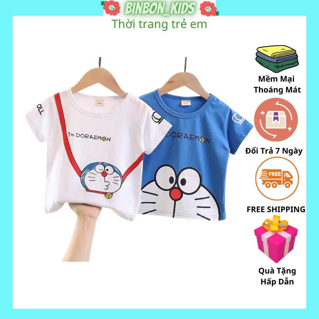 Áo cộc tay Doraemon và chú khủng long dễ thương cho bé 6-18kg QATE0512_BinBon KIDS