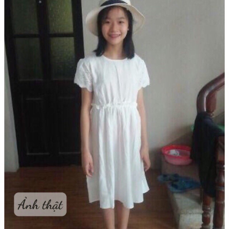 Đầm trắng tay ren cho bé gái lớn size đại