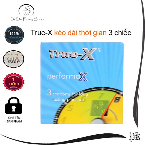 Bao cao su True-X Perfomax 3 chiếc kéo dài thời gian quan hệ công nghệ Nhật Bản