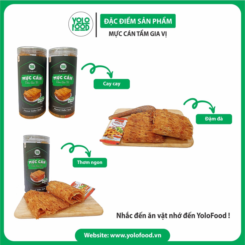 Mực cán tẩm gia vị 250g YOLOFOOD đồ ăn vặt chất lượng, khô mực cán tẩm vị nguyên miếng loại 1 vị cay cay đóng hộp atvstp