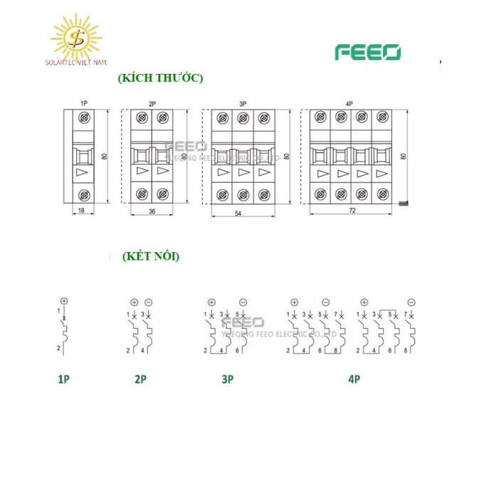 Aptomat DC 800v 16A hãng FEEO, đóng cắt mạch điện một chiều