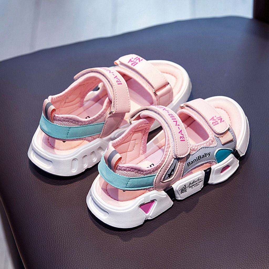 Giày quai dán chất dù chống nước cho bé trai bé gái hai màu tím trắng quai dán sọc bảy sắc cầu vòng siêu mềm