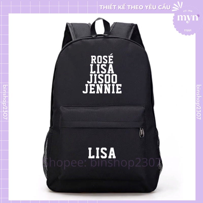Balo Đi Học Đen Basic BLACKPINK Tên Các Thành Viên Lisa, Jennie, Rosé, Jisoo Cực Đẹp