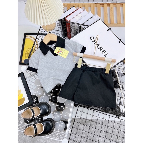 Sét áo polo chữ v cổ bẻ kẻm chân váy xẻ cách điệu cotton loại 1 cho bé gái từ 10-20kg💋