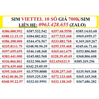 SIM VIETTEL 10 SỐ  ĐỒNG GIÁ 700.000