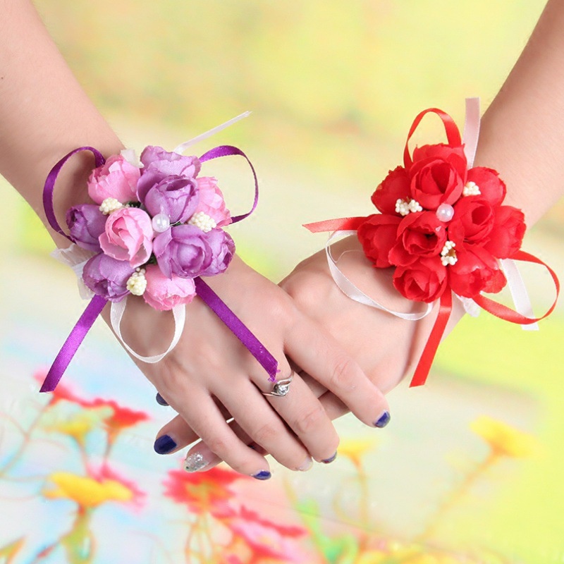 Vòng Hoa Hồng Đeo Cổ Tay Cô Dâu, Phù Dâu, Trang Trí Đám Cưới, Gói Hộp Quà Tặng, Nơ Rút Hình Hoa