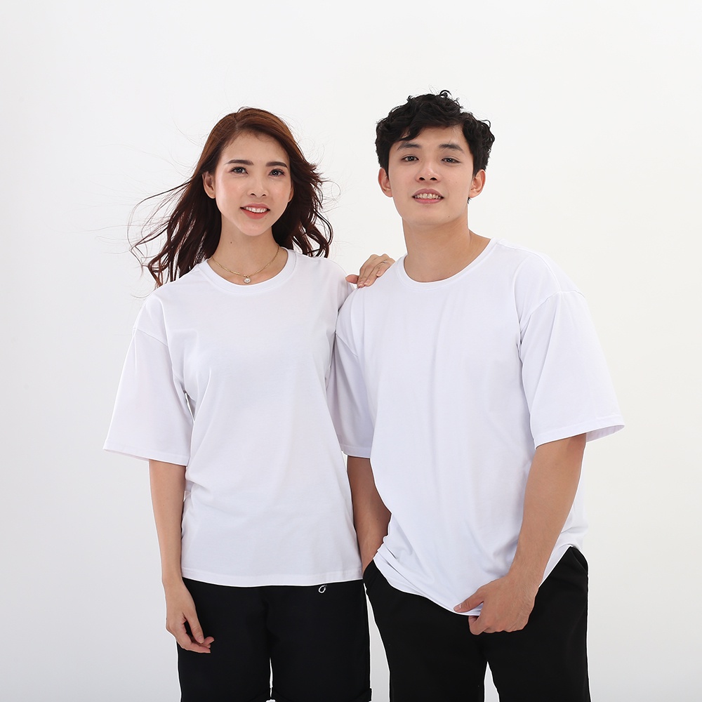 Áo thun trơn xanh rêu ( có thêu tên theo yêu cầu ) basic form rộng tay lỡ Botee trắng đen unisex nam nữ