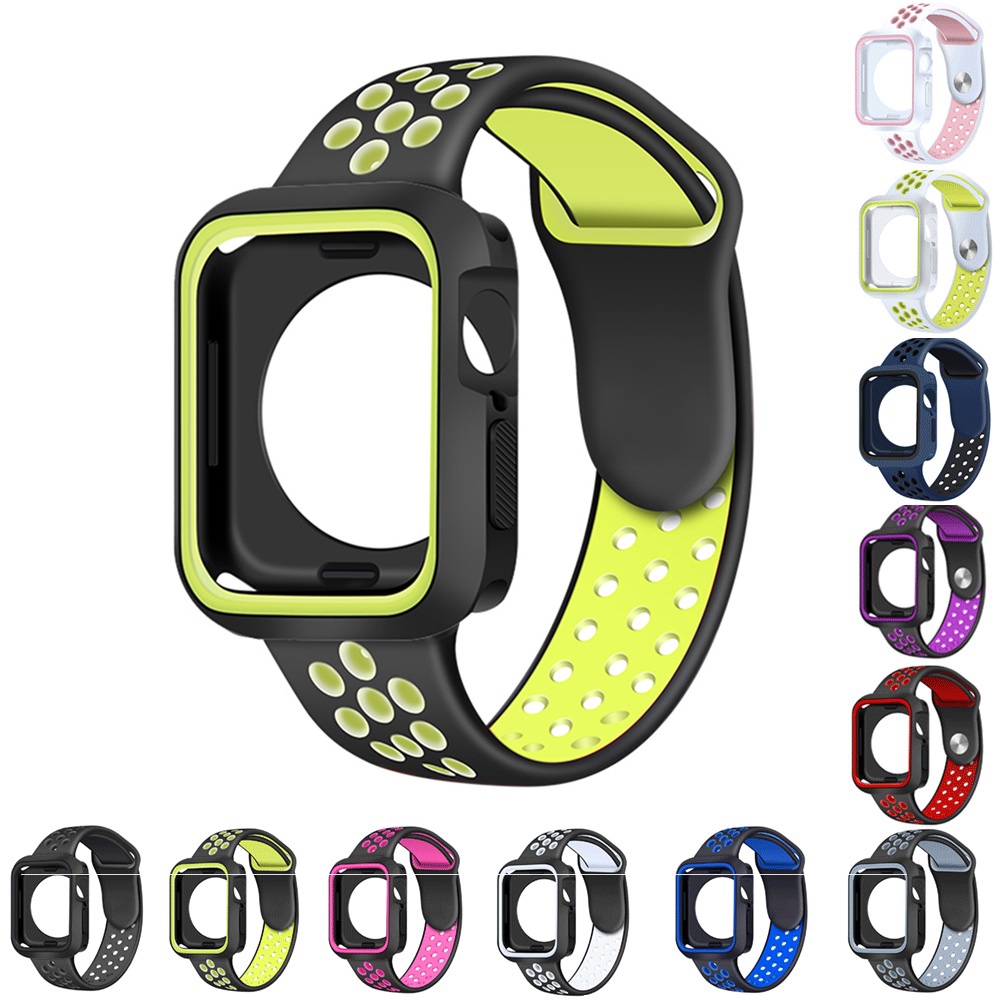 Dây Đồng Hồ Đeo Tay Silicon 2 Trong 1 41mm 45mm 44mm 42mm 40mm 38mm Cho iwatch 7 se 6 5 4 3 t500 pro t55 x8