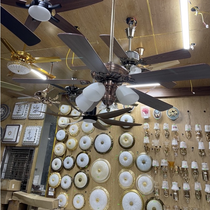 Quạt Trần Đèn Cánh Gỗ 232, Quạt Trần Trang Trí Phòng Khách, Động Cơ AC, Kèm Điều Khiển Từ Xa