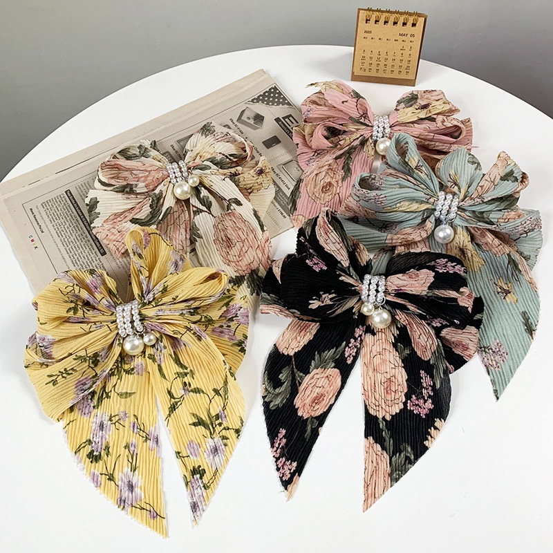 Kẹp Tóc Nơ Ruy Băng Lớn Đính Ngọc Trai Thời Trang Mới Ngọt Ngào Cho Nữ