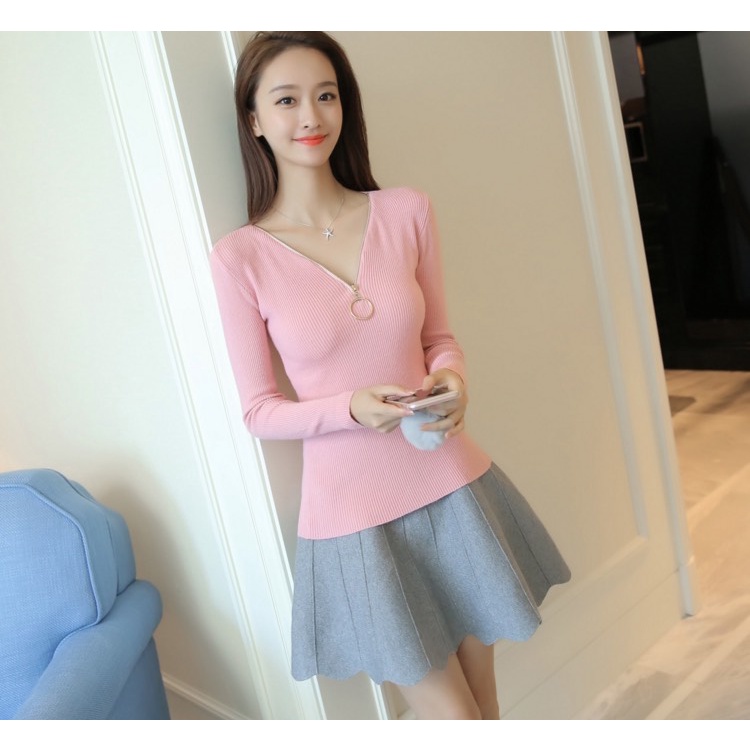 Áo len cổ khóa