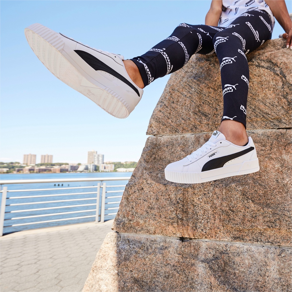 Giày Puma Carina Crew full trắng, trắng viền đen 374903 02 bill hàn