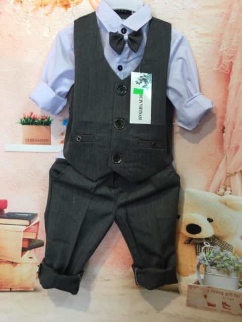 Bộ công tử kẻ hàng cao cấp cho bé trai 8-23kg