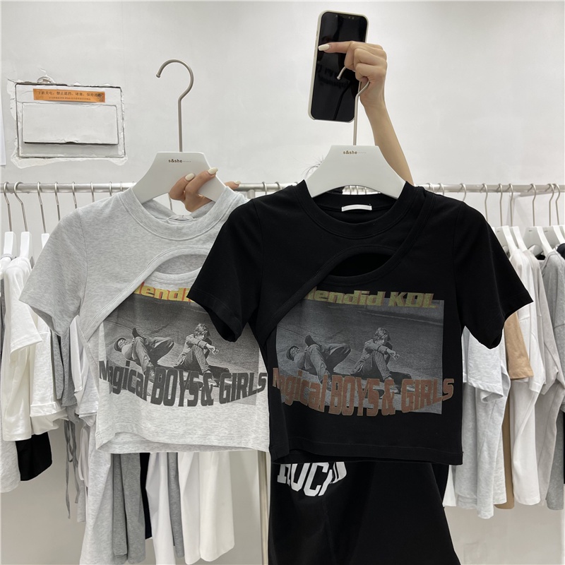 áo croptop nữ cổ tròn tay ngắn kiểu form rộng Áo phông thun nữ crt nhiều màu đen trắng GWEN ABN03 | BigBuy360 - bigbuy360.vn