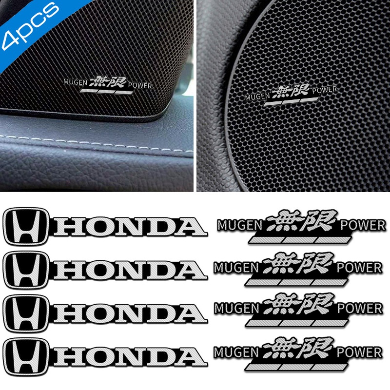 Set 4 miếng dán đa phương tiện bằng nhôm cho loa xe hơi Honda Mugen Power Typer Civic City Odyssey