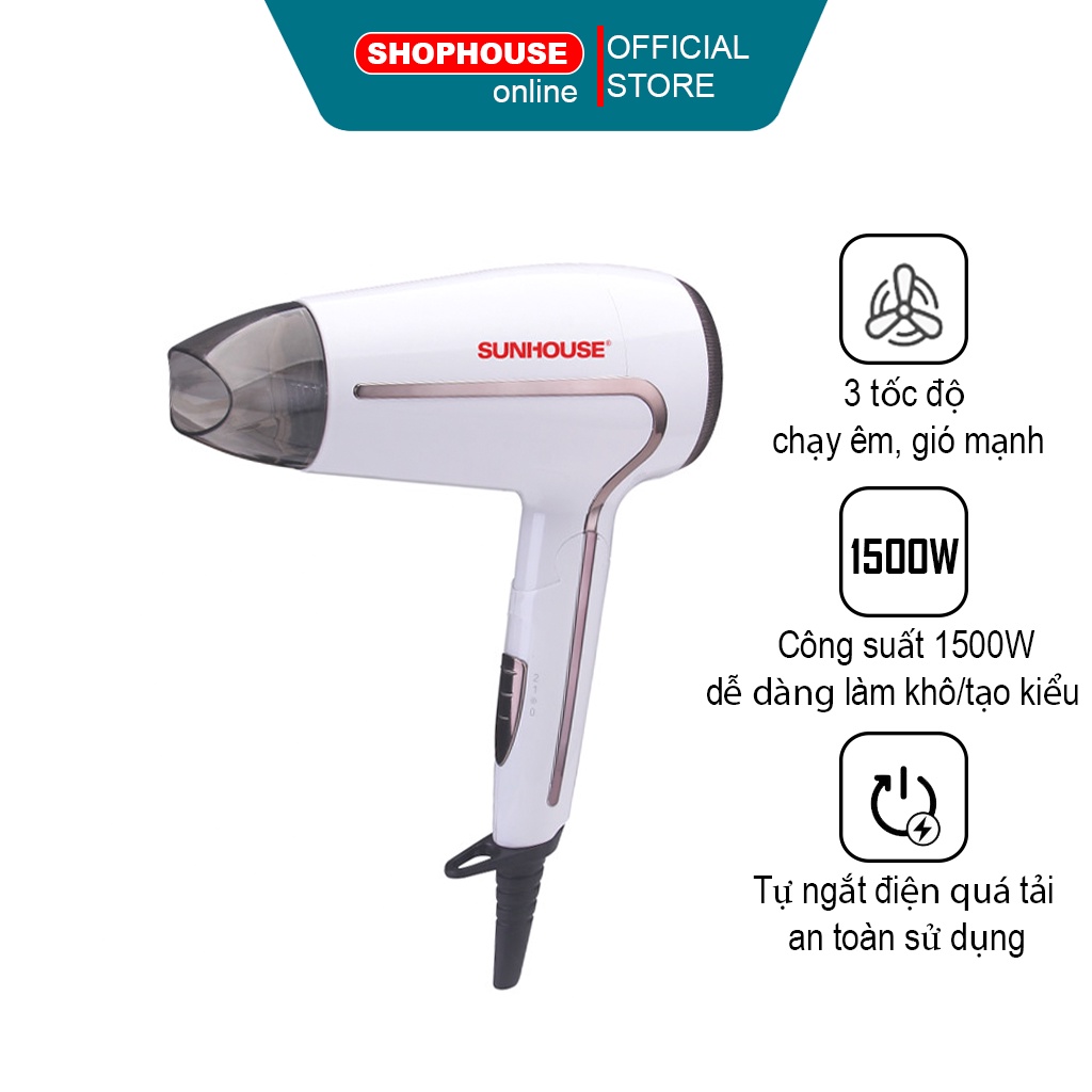 Máy sấy tóc công suất 1500W Sunhouse SHD2308W ( Trắng )